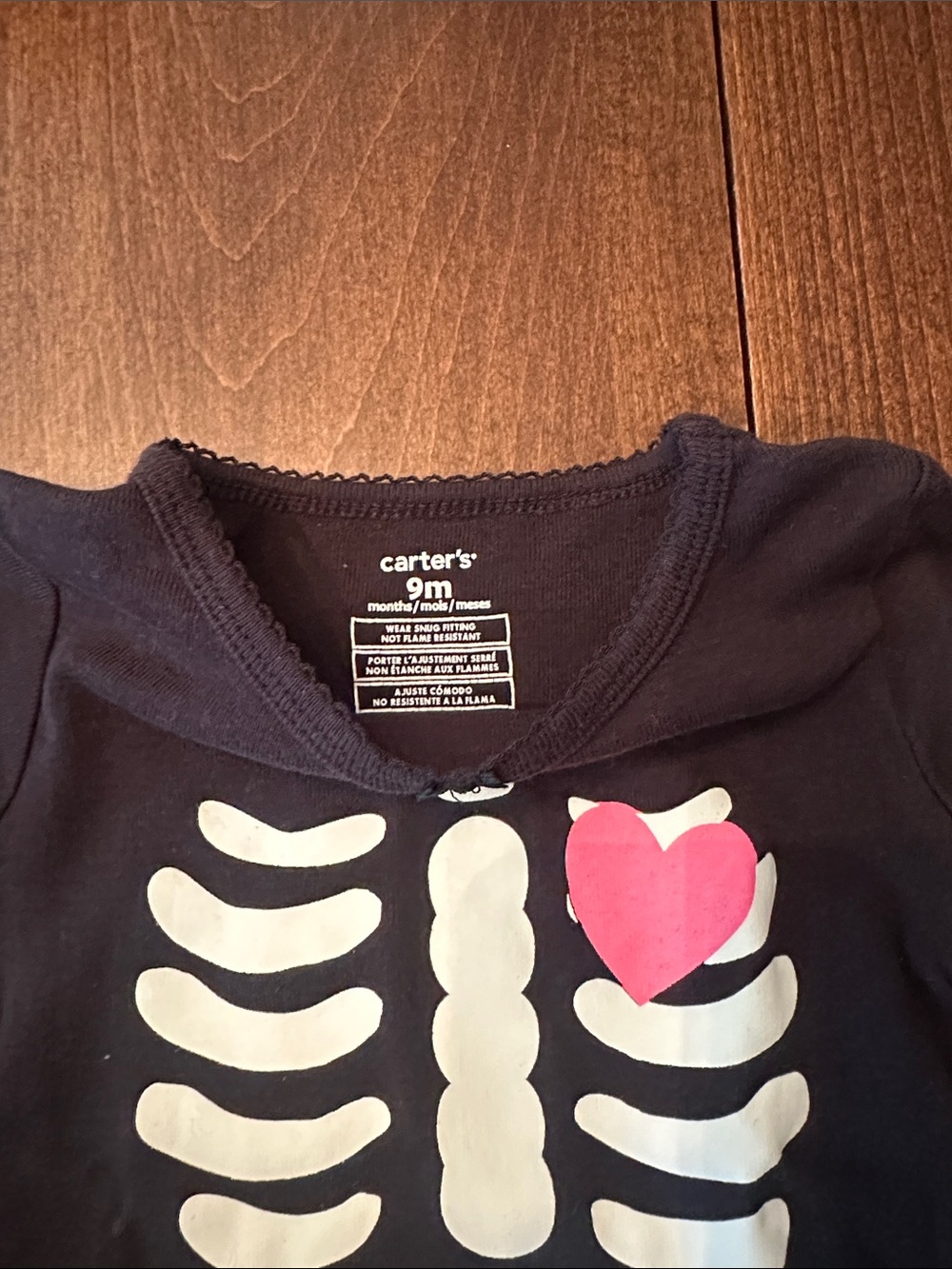 Carter’s Baby Girl Black Skeleton Pajamas/Costume with Pink Hearts - Picture 4 of 4